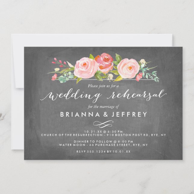 Invitation Rose Garden Floral Chalkboard Mariage (Devant)