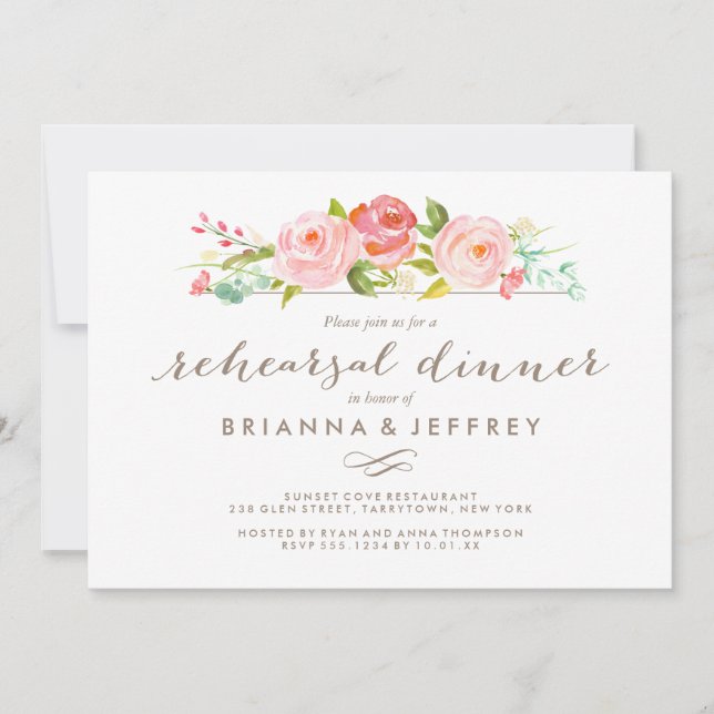 Invitation Rose Garden Floral Mariage Dîner de répétition (Devant)