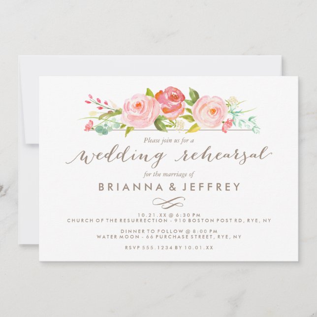 Invitation Rose Garden Floral Mariage Dîner de répétition (Devant)