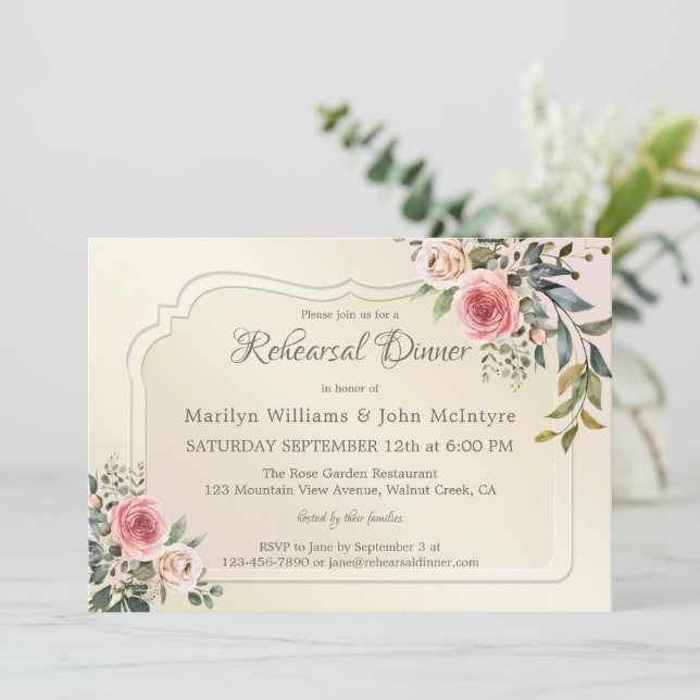 Invitation Rose Garden Photo Dîner de répétition Mariage (Debout devant)