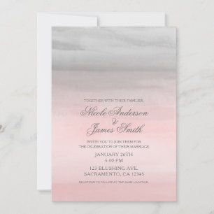 Invitation Rose gênée et mariage moderne à l'aquarelle grise