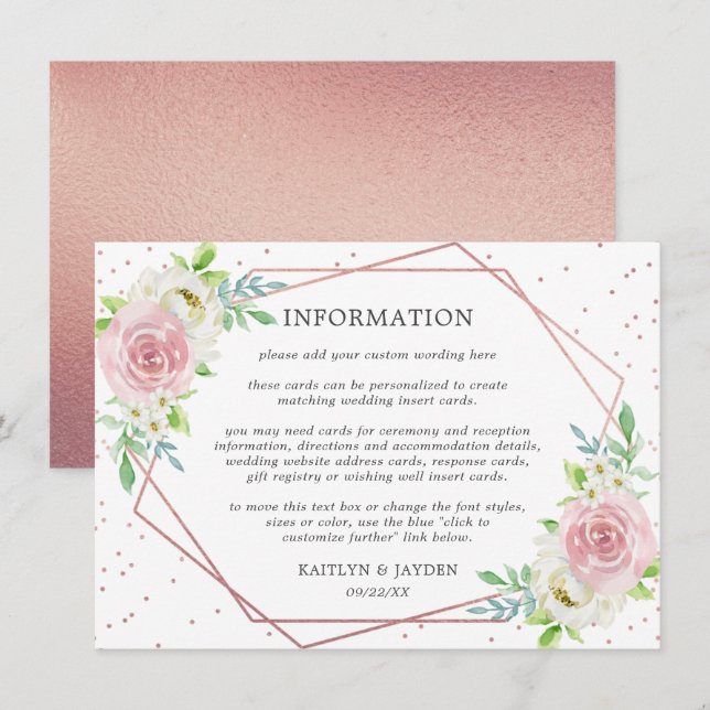 Invitation Rose géométrique chic Gold Foil Floral Info Mariag (Devant / Derrière)