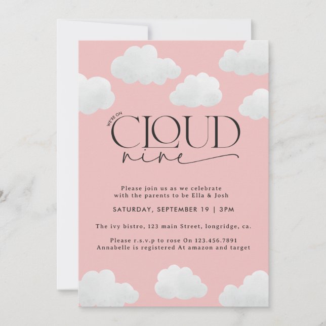 Invitation Rose Girly nuage neuf douche moderne design (Devant)