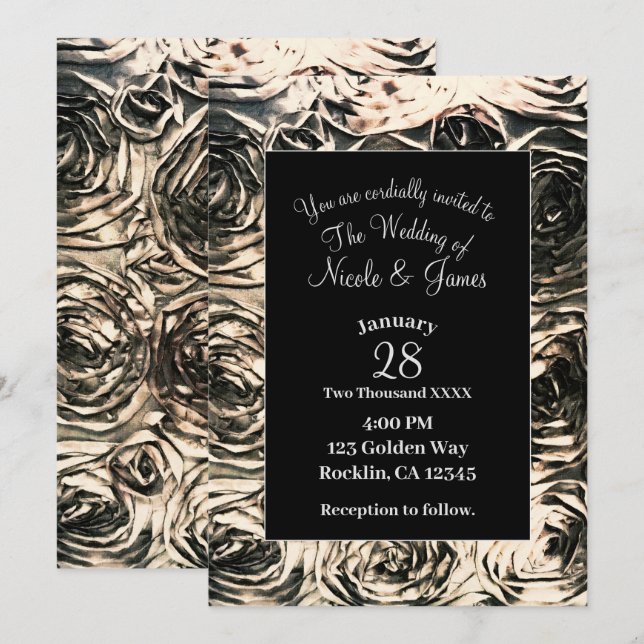 Invitation Rose glamour bronze or Rustique Floral Mariage (Devant / Derrière)