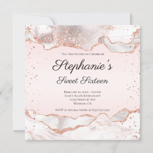 Invitation Rose Glittery Or Blanc Agate Blush Sweet sixteen