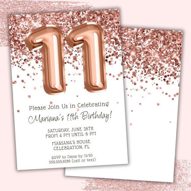 Invitation Rose Gold 11e anniversaire fêter l'invitation (Créateur téléchargé)