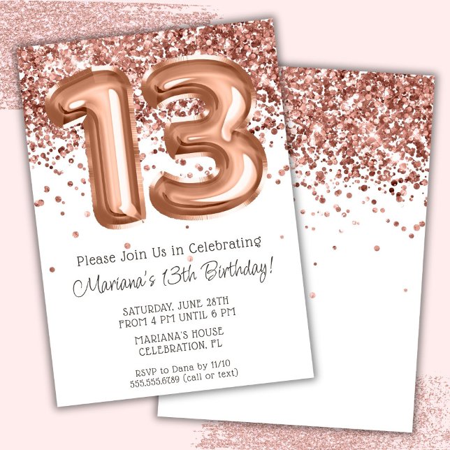 Invitation Rose Gold 13e anniversaire fêter l'invitation (Créateur téléchargé)