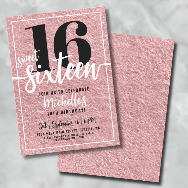Invitation Rose Gold 16e fête d'anniversaire (Rose Gold Sweet Sixteen 16th Birthday Party Invitation)
