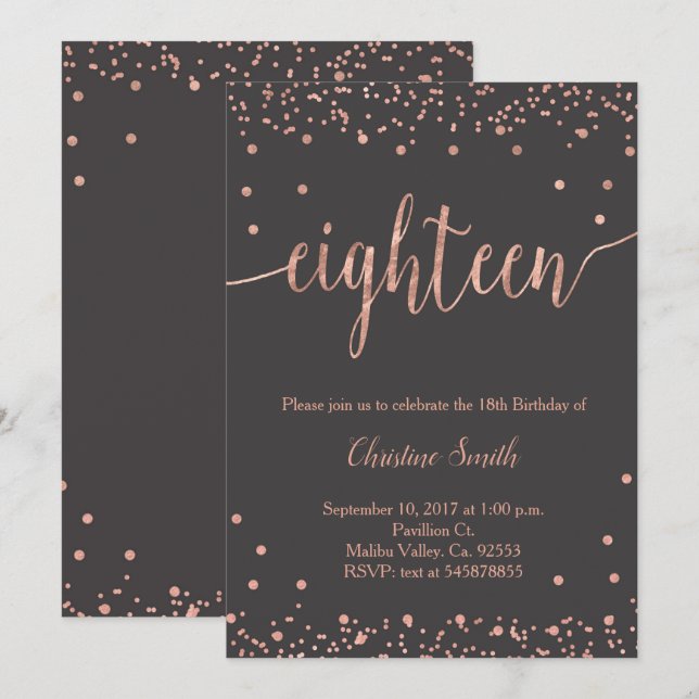 Invitation Rose Gold 18th Birthday Celebration (Devant / Derrière)
