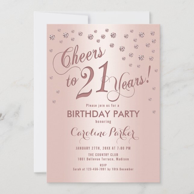 Invitation Rose Gold 21e fête d'anniversaire (Devant)