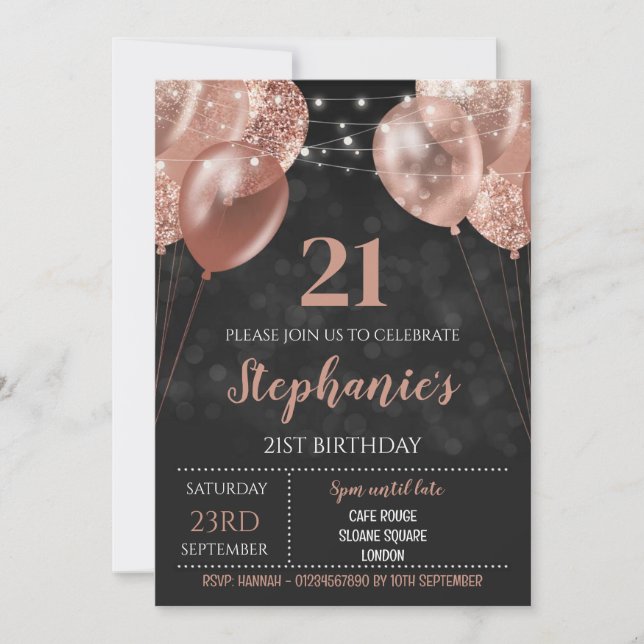 Invitation Rose Gold 21e Invitation (Devant)