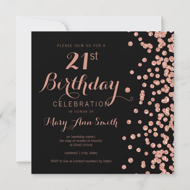 Invitation Rose Gold 21ème anniversaire Parties scintillant C (Devant)
