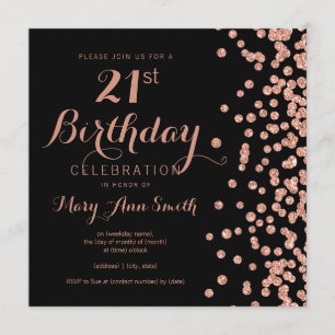 Invitation Rose Gold 21st Birthday Parties scintillant Confet