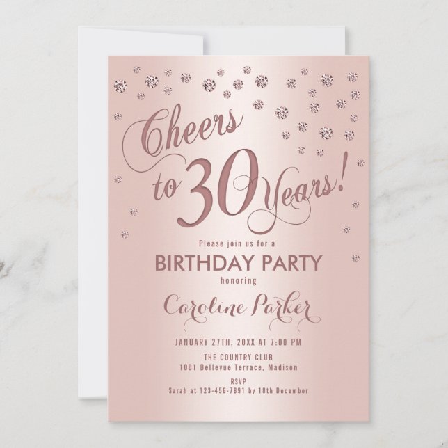 Invitation Rose Gold 30e fête d'anniversaire (Devant)