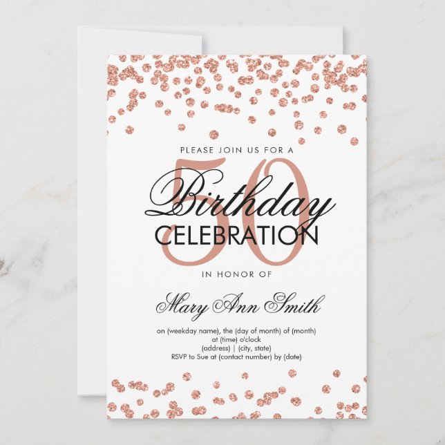Invitation Rose Gold 50e anniversaire Parties scintillant de  (Devant)