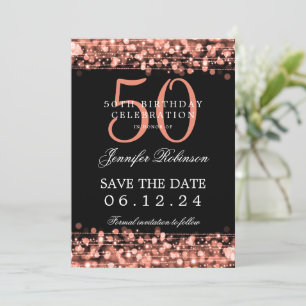 Invitation Rose Gold 50th Birthday Enregistrer la date
