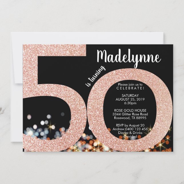 Invitation Rose Gold 50th Birthday - Femme 50th (Devant)