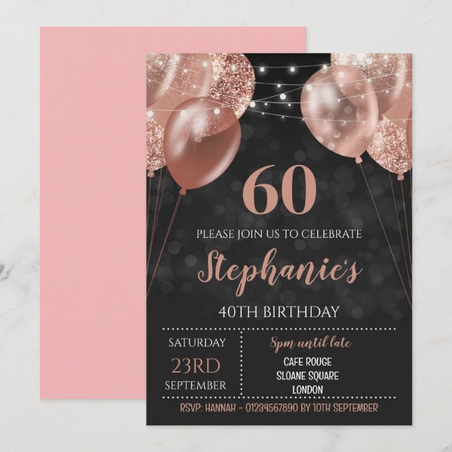 Invitation Rose Gold 60ème Invitation (Devant / Derrière)
