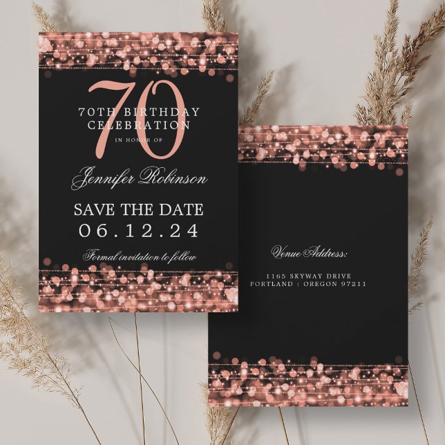 Invitation Rose Gold 70th Birthday Enregistrer la date (Rose Gold 70th Birthday Save the Date Invitation)