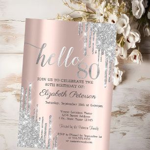 Invitation Rose Gold 80 ans Anniversaire Gouttes de Paillette
