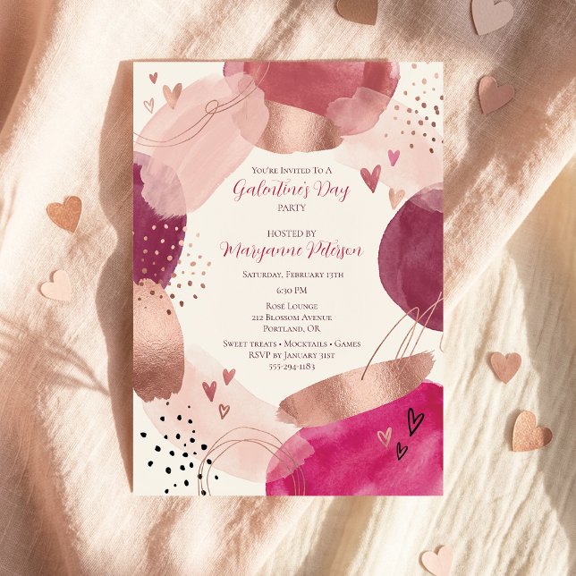 Invitation Rose Gold Abstract Girly Galentine’s Day Party  (Rose Gold Abstract Girly Galentine’s Day Party Invitation
)