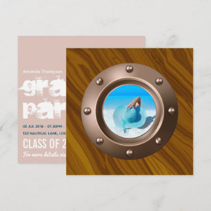 Invitation Rose Gold and Blush Nautical Graduation Photo Invi