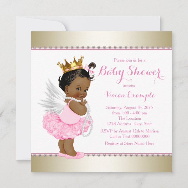 Invitation Rose Gold Angel bébé fille douche (Devant)
