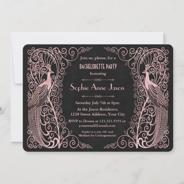 Invitation Rose Gold Art Deco Enterrement de vie de jeune fil (Devant)