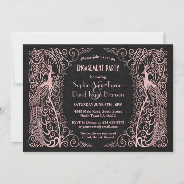 Invitation Rose Gold Art Déco Peacock (Devant)