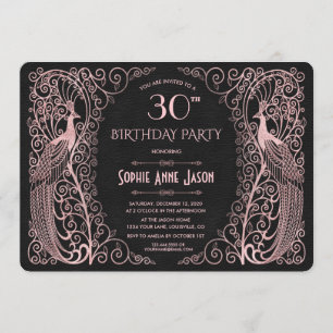 Invitation Rose Gold Art Peacocks 30e fête d'anniversaire