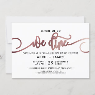Invitation Rose Gold avant de faire Nous Dînons Répétition Dî