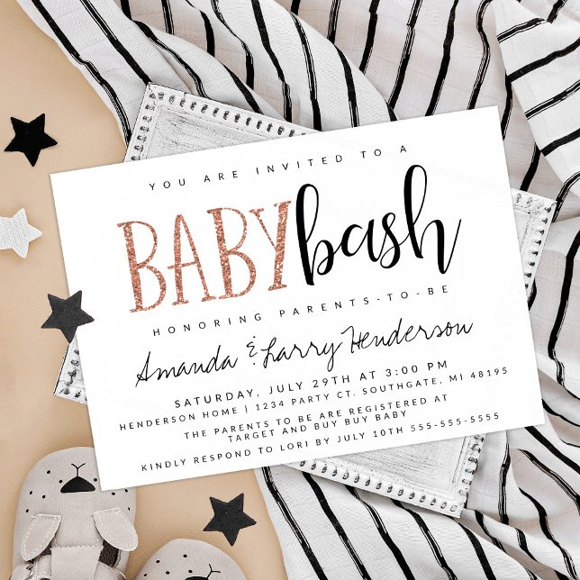 Invitation Rose Gold Baby Bash, Baby shower Couples (Créateur téléchargé)