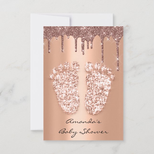 Invitation Rose Gold Baby Girl Garçon Douche pieds Drivers (Dos)