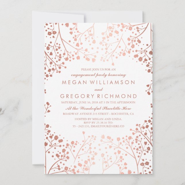Invitation Rose Gold Baby's Breath Floral Engagement Party (Devant)