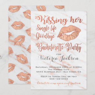 Invitation Rose Gold Bachelorette Party Kiss avec marbre