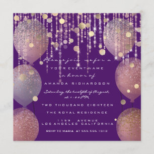 Invitation Rose Gold Ballon de Fête Mariage Sweet 16 Violet