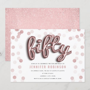 Invitation Rose Gold Balloons Parties scintillant 50e anniver