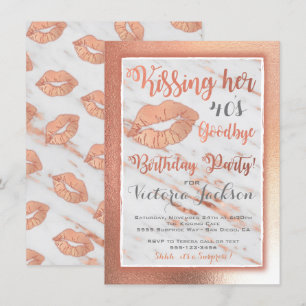 Invitation Rose Gold Birtdhay Party baiser lèvres sur marbre