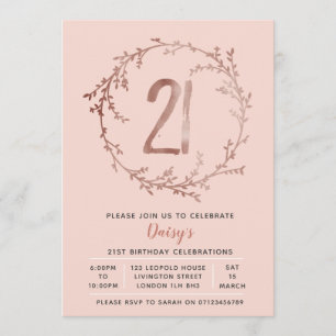 Invitation Rose Gold Birthday Girls 21e anniversaire invitati