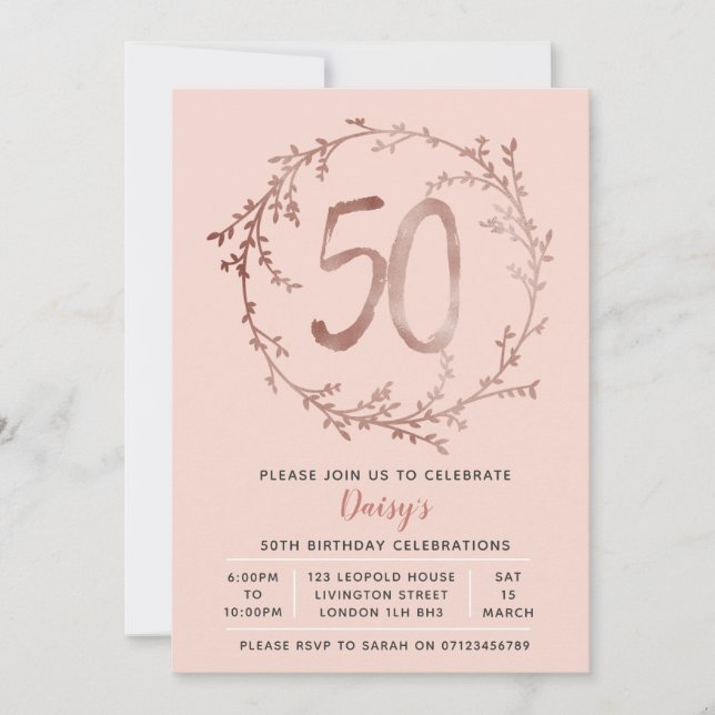 Invitation Rose Gold Birthday Girls 50e anniversaire invitati (Devant)