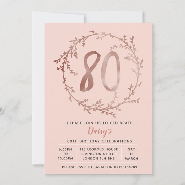 Invitation Rose Gold Birthday Girls 80e anniversaire invitati (Devant)