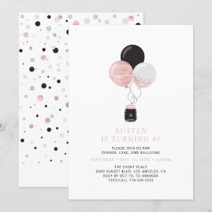 Invitation Rose Gold & Black Balloons Fête d'anniversaire mod