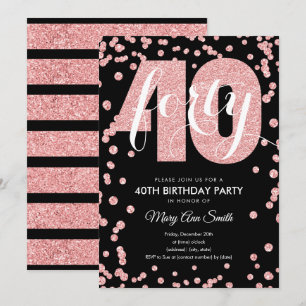 Invitation Rose Gold Black Parties scintillant 40e anniversai