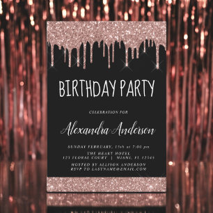 Invitation Rose Gold Black Parties scintillant N'importe quel