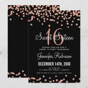 Invitation Rose Gold Black Sweet 16 Anniversaire Parties scin