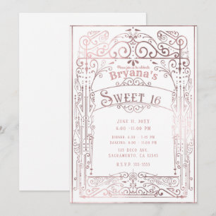 Invitation Rose Gold Blanc Vintage Victorian Déco Sweet 16