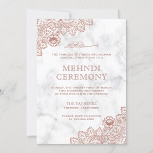 Invitation Rose Gold Blanche Dentelle Islamique Mehndi