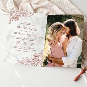 Invitation Rose Gold Blanche Mariage Code QR Photo Broderie