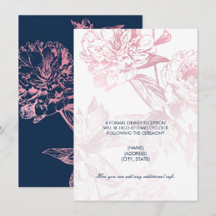 Invitation Rose Gold Bleu Nuit Floral Mariage Réception Seule