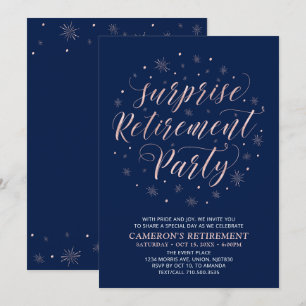 Invitation Rose gold & Bleu Nuit   Soirée de Retraite Surpris